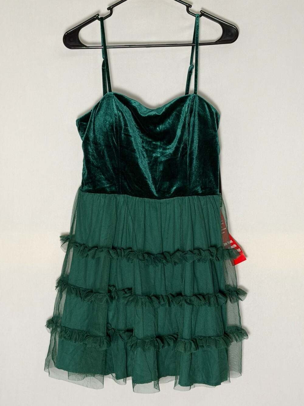 Trixxi Velvet Tulle Dress Size L Green Tiered Ruffle Mini